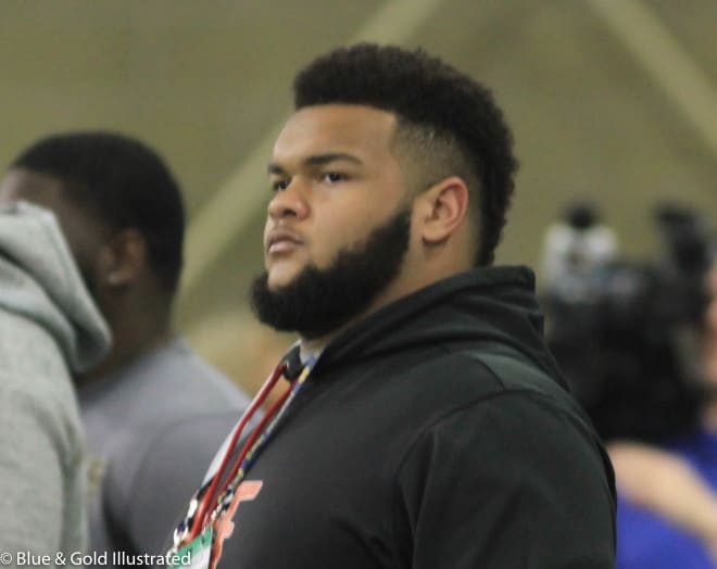 Junior defensive tackle Ja'Mion Franklin during his March visit to Notre Dame.