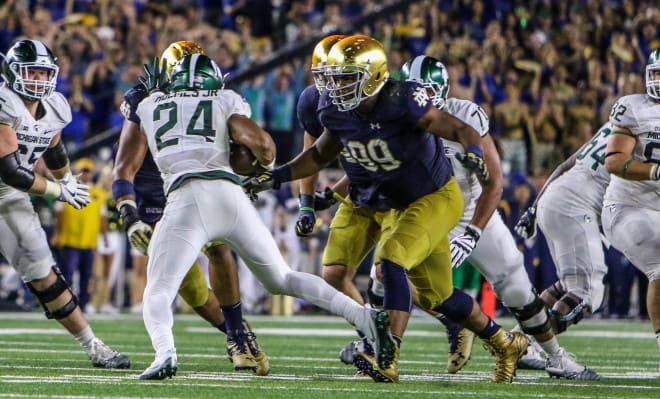 Players such as sophomore Jerry Tillery (99) might not be listed as "starters" despite extensive playing time.