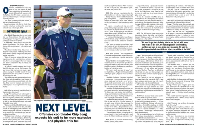 An interview with Notre Dame OC Chip Long was a key feature in the 2019 Notre Dame Football Preview