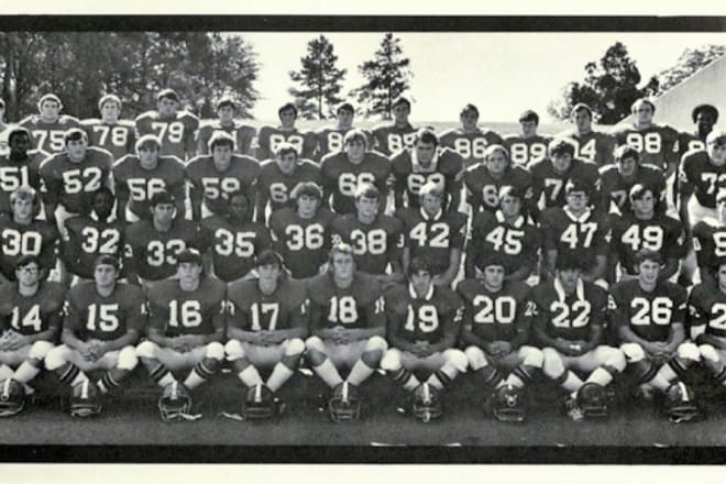 As part of UGA's 1971 freshman team, the program's first group of black players:  No. 32 Larry West, No. 35 Horace King, No. 51 Clarence Pope, and Chuck Kinnebrew at the top right (Richard Appleby was ineligible and not pictured).