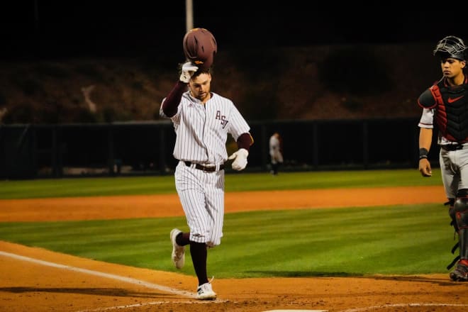 Will Rogers' first at-bat of 2023 resulted in a 448-foot home run (ASU Baseball Twitter photo)