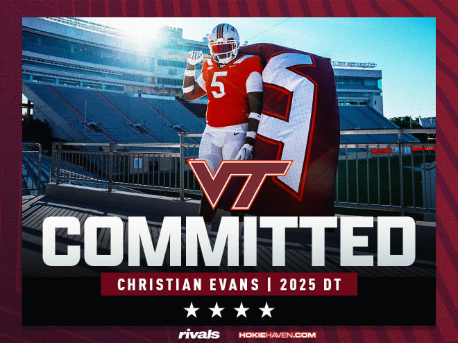 Class of 2025 four-star defensive tackle Christian Evans commits to Virginia Tech.