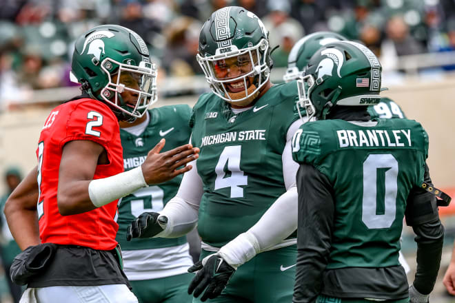 Action during the spring showcase football scrimmage at Spartan Stadium, on April 20, 2024. (Marvin Hall/Spartans Illustrated)