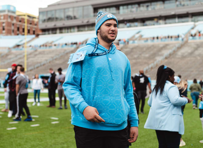 Class of 2024 offensive tackle Fletcher Westphal was one of many recruits at the UNC spring game
