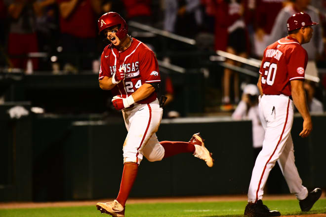 Braydon Webb hit one of Arkansas' three home runs Saturday night.