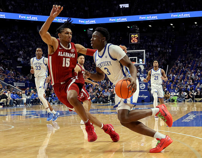 Kentucky's Adou Thiero drove the baseline in the Wildcats' victory over Alabama this season at Rupp Arena. 