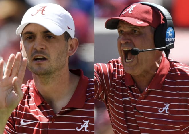 Alabama offensive coordinator Tommy Rees (left) and defensive coordinator Kevin Steele (right). Photos | Gary Cosby-USA TODAY Sports