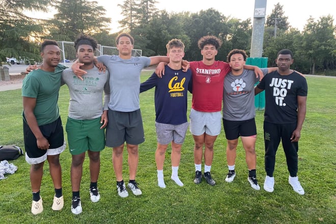 Matthew Johnson, pictured above on the third from the left, is one of several defensive ends Notre Dame is targeting in the 2025 recruiting class. Take a look into his training with Big Skills Training and coach Ben Hawk Schrider.