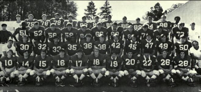 The First Five's first Georgia team—the 1971 freshman Bullpups: No. 32 West, No. 35 King, No. 51 Pope, and No. 99 (top-right) Kinnebrew. (Appleby was academically ineligible as a true freshman.) 