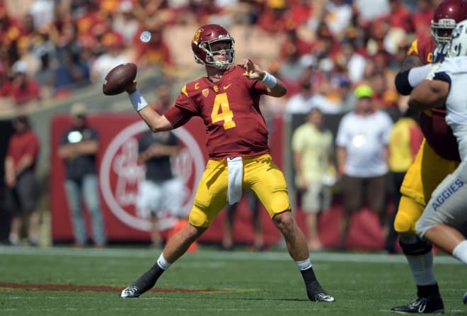 Quarterback Max Browne (No.4) vs Utah State; Credit -- Kirby Lee-USA TODAY Sports