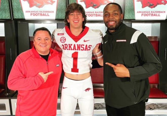 Lovejoy (Texas) three-star wide receiver Parker Livingstone ('24) on a visit to Arkansas in January