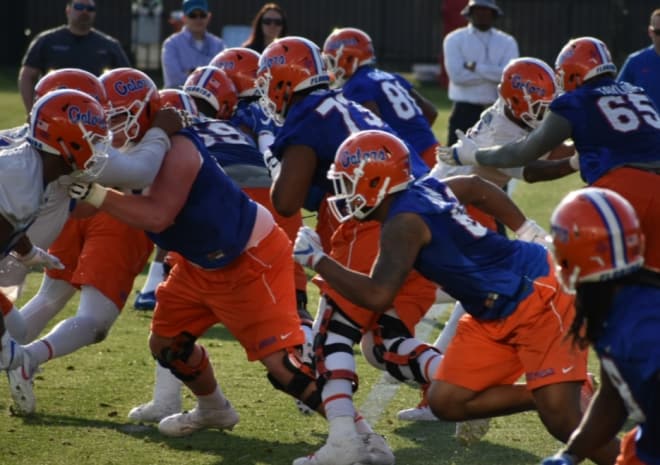In the trenches during Friday's spring practice