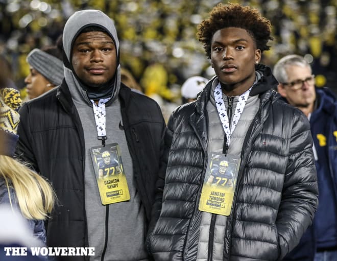 Four-star defensive end Darrion Henry and four-star outside linebacker Jaheim Thomas both visited Michigan several times last fall. 