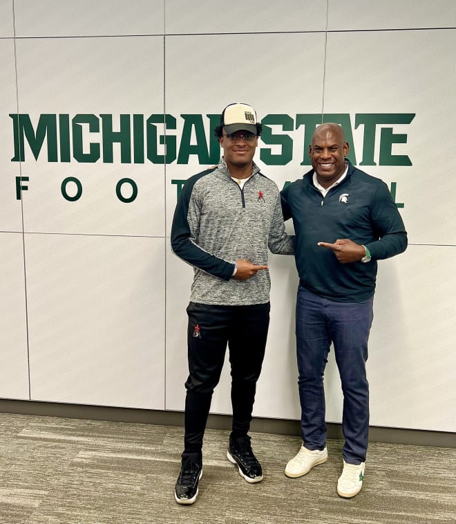 2024 four-star linebacker Kristopher Jones with Michigan State head coach Mel Tucker (Photo courtesy of Kristopher Jones)