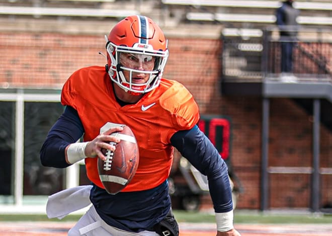 Illinois quarterback Tommy DeVito during spring practice.  