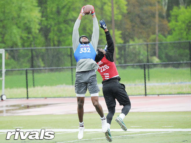Robinson making a grab during one-on-one drills at the Rivals 3 Stripe Camp in Somerset, NJ on May 5.