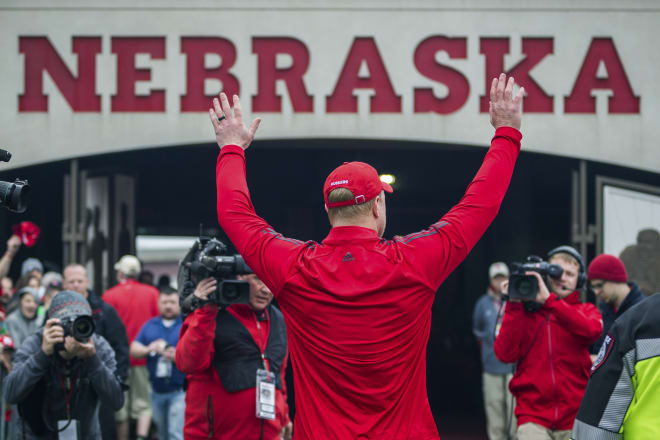 An emotional Scott Frost left the field following the 2018 spring game. 