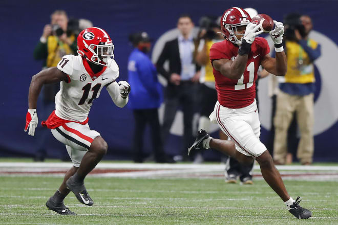 Alabama Crimson Tide receiver Traeshon Holden makes a catch against Georgia during the SEC Championship Game. Photo | Getty Images 