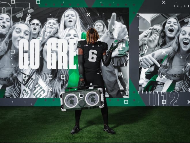 Class of 2025 three-star cornerback Aydan West on Michigan State official visit. (Photo courtesy of Aydan West/MSU Football)