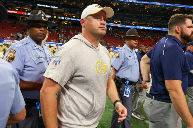 Georgia Tech Yellow Jackets head coach Brent Key reacts after a loss against the Louisville Cardinals at Mercedes-Benz Stadium. Mandatory Credit: Brett Davis-USA TODAY Sports