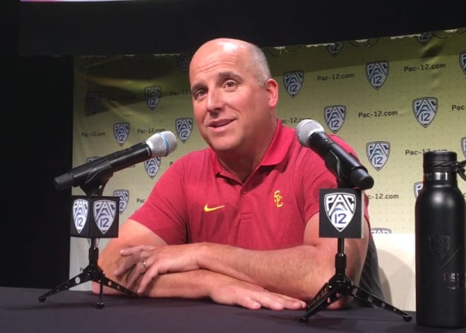 USC's Clay Helton was one of a handful of coaches to share thoughts on the NCAA transfer portal during Pac-12 Media Day on Wednesday in Hollywood.
