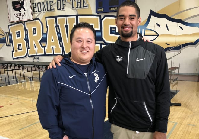 Bosco assistant coach Steven Lo and D.J. Uiagalelei.