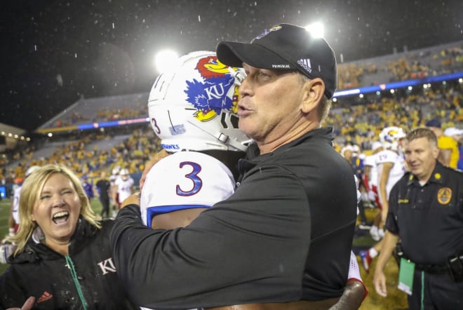 Lance Leipold, right, has Kansas sitting at 3-0 this season. 