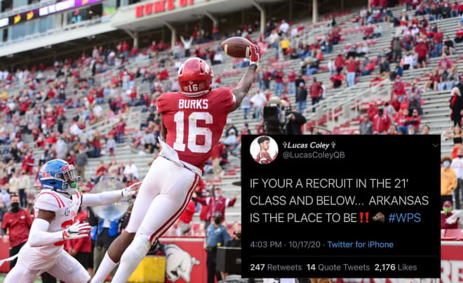 Razorback commits sound off on social media during Arkansas's performance against the Rebels.