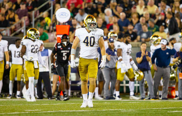 Notre Dame Fighting Irish football graduate student linebacker Drew White 