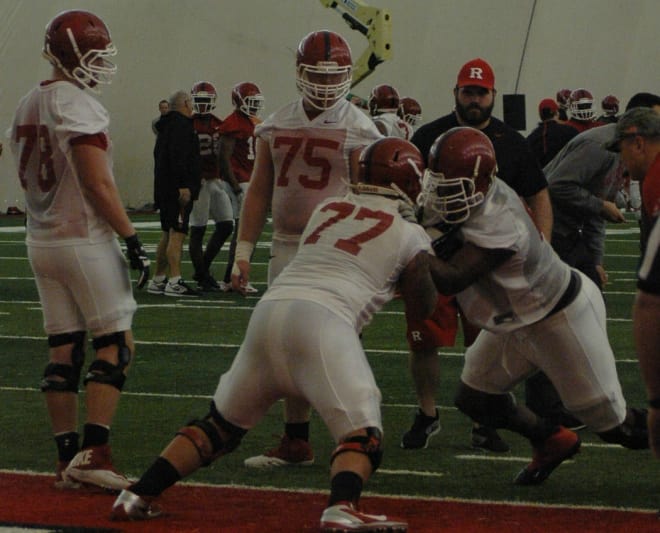 Rutgers O-linemen work out at practice last week