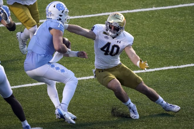 Notre Dame Fighting Irish football graduate student linebacker Drew White