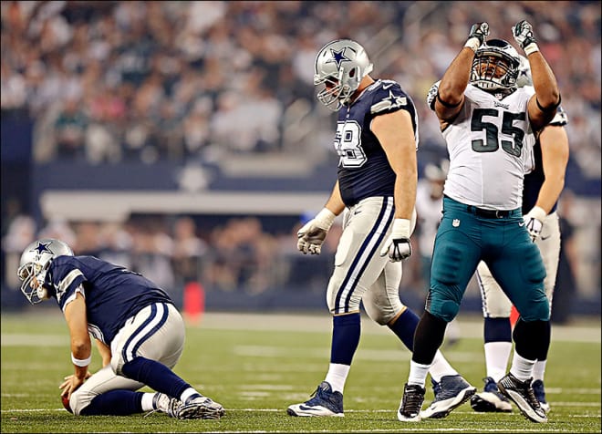 Brandon Graham doing  the "Blade Dance" after sacking Tony Romo.