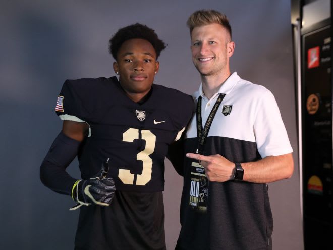 CB RJ DeMadet with Army Asst. Coach Cody Worley during Friday’s unofficial visit to West Point