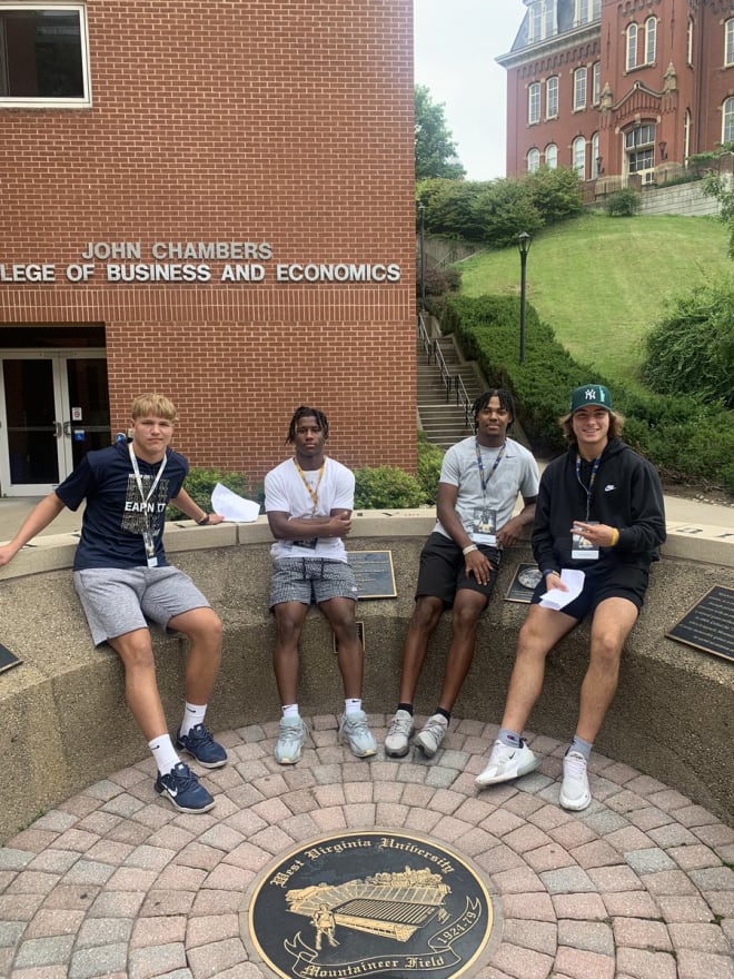 White (second from left) enjoyed his visit to see the West Virginia Mountaineers football program.