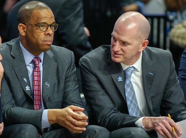 FIrst-year UNC basketball coach Hubert Davis (left) loves the balance he has with his staff, as he outlined Tuesday.