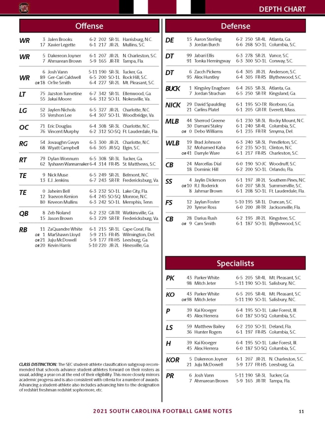 Gamecock Depth Chart 2024 Lark Sharla