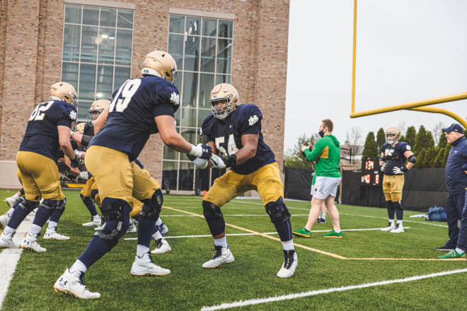 Notre Dame's offensive line must replace four starters this year.