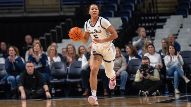 Leilani Kapinus brings the ball up the floor. (Penn State athletics)