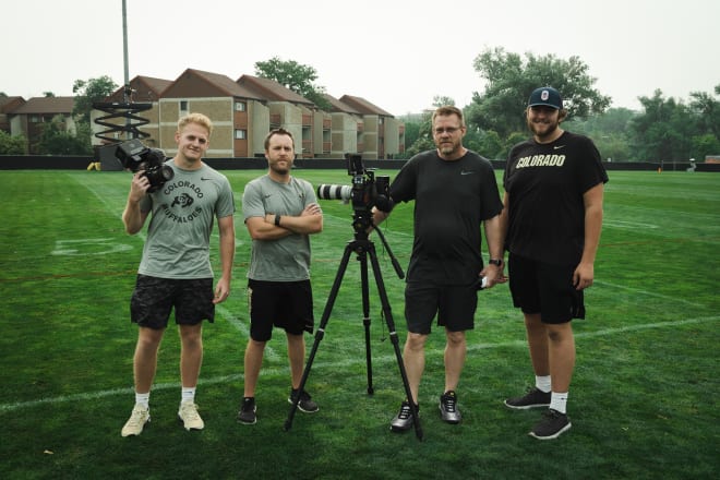 Some esteemed creators of video content for CU football: from left to right, Cooper O'Hearn, John Snelson, Jamie Guy and Jake Wray