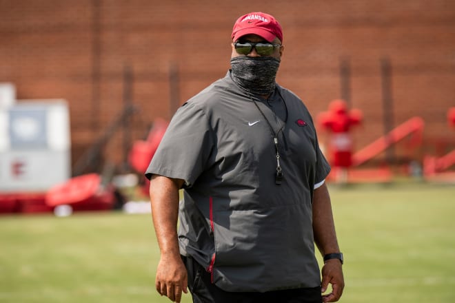 Brad Davis is in his first season as Arkansas' offensive line coach.