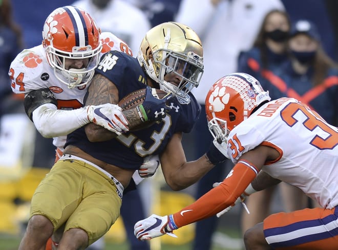 Notre Dame Fighting Irish football sophomore running back Kyren Williams versus Clemson in the ACC Championship