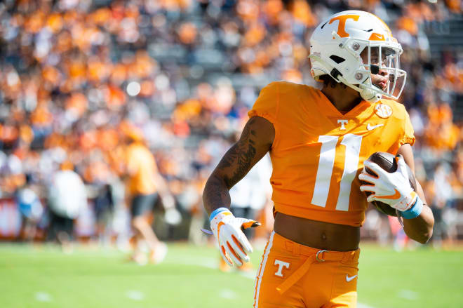 Wide receiver Jalin Hyatt is having a breakout season for Tennessee. 