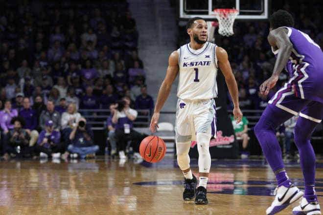 Senior guard Markquis Nowell surveys the floor during the first half of K-State's 82-61 win over TCU.