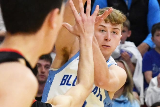 Ashland-Greenwood's talented senior leader Dane Jacobsen (0) found his way to 24 points in his team's opening win over Doniphan-Trumbull, but the work aint' done, not by a long shot.