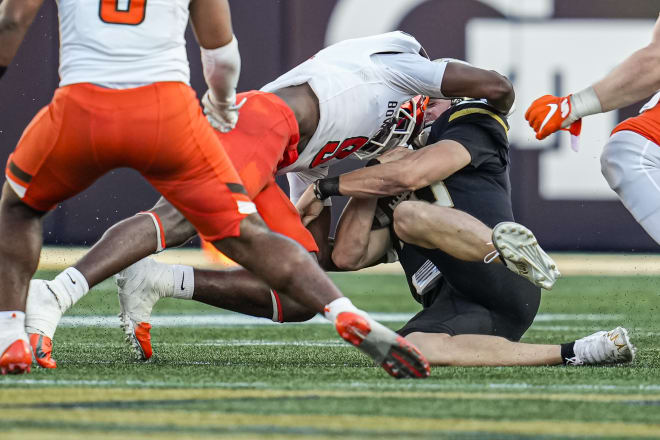 Bowling Green safety Darius Lorfils was ejected for targeting on this late hit on King