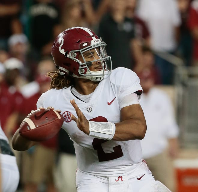 Alabama quarterback Jalen Hurts has completed 63.1 percent of his passes for 870 yards and seven touchdowns with no interceptions this season. Photo | Getty Images
