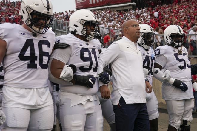 Penn State takes the field prior to Saturday's matchup with Wisconsin. AP photo