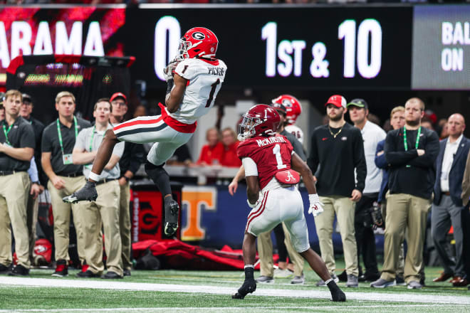 George Pickens catches a pass in the SEC Championship. (Mackenzie Miles/UGA Sports Communications)