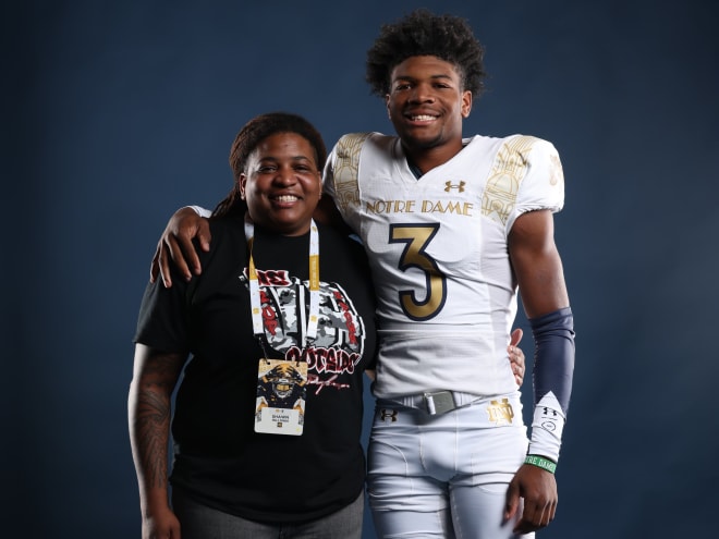 Brandyn Hillman's mother, Shawn (left), and Brandyn (right) pose for a photo during his October official visit at Notre Dame.
