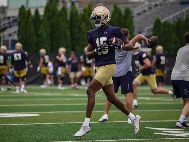 Freshman Tobias Merriweather isn't hard to spot among Notre Dame's wide receivers.